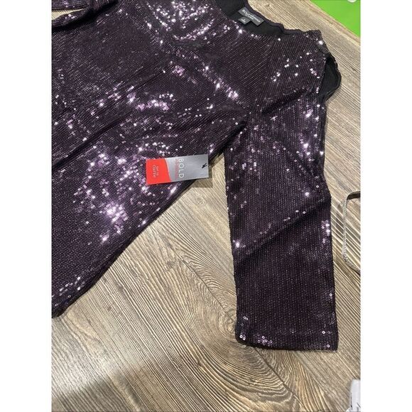 Bold Elements Size Small Purple Sequined Arm Cutout Blouse Top. NWT. Z - Picture 2 of 8